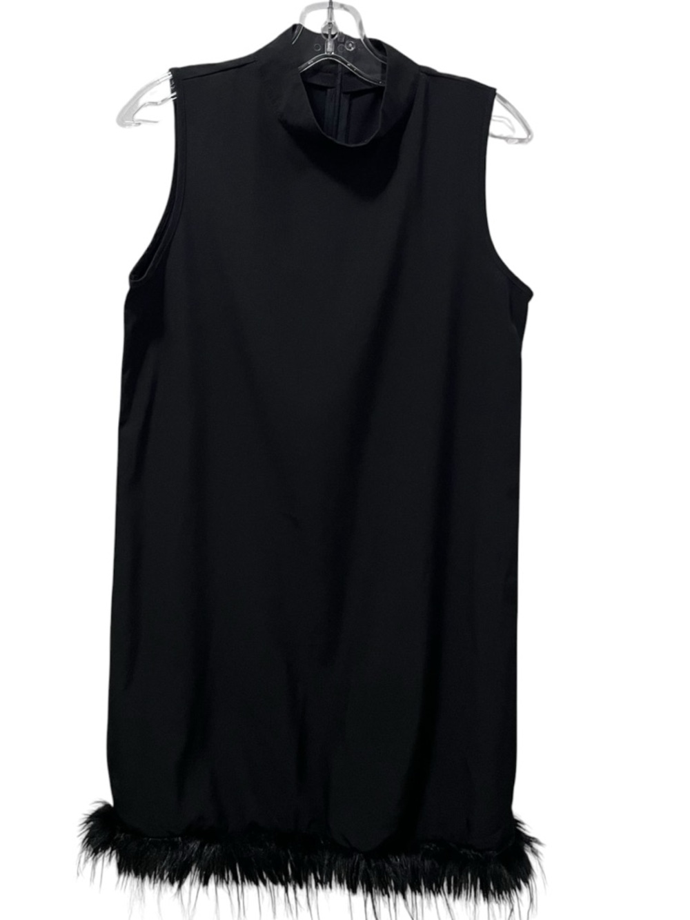 Black Mock Neck Feather Hem Dress Size Medium